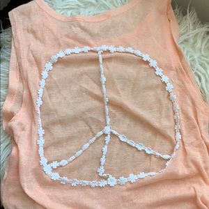 Semi Sheer tank with peace sign back cutout